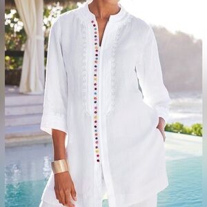 SOFT SURROUNDING White Tunic with Colorful Button Accent PLUS SIZE 2X